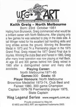 2003 Weg Art Legends Series Two #13 of 50 Keith Greig Back